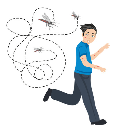 man runs away from mosquitoesのイラスト素材