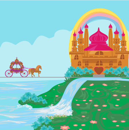 Horse carriage and a medieval castleのイラスト素材