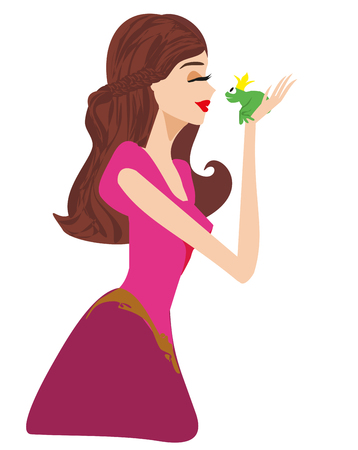 Beautiful young princess kissing a big frogのイラスト素材