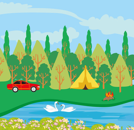 campsite by the riverのイラスト素材