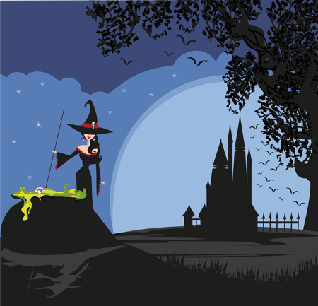Halloween witch preparing potionのイラスト素材
