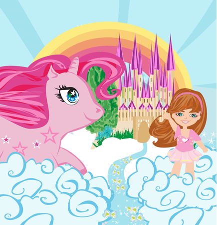 Card with a cute unicorn and sweet girlのイラスト素材
