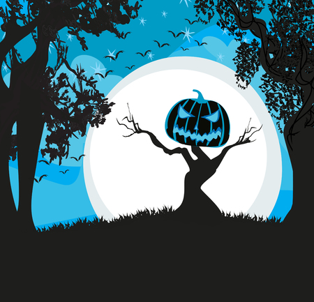 Pumpkin scarecrow at nightのイラスト素材