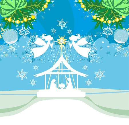 Christmas Angels. Christmas religious nativity scene cardのイラスト素材