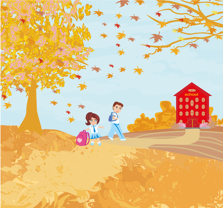 happy kids go to schoolのイラスト素材