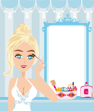 beautiful blonde girl doing makeupのイラスト素材