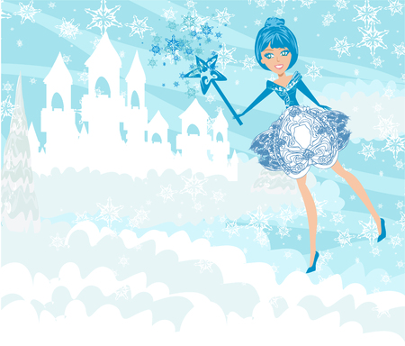 Winter castle landscape and fairyのイラスト素材