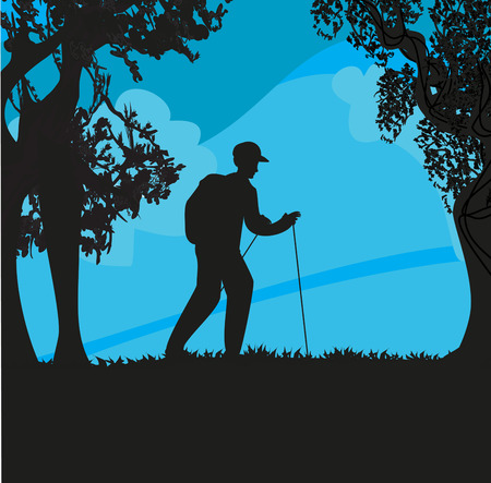 Nordic walking - active man exercising outdoorのイラスト素材