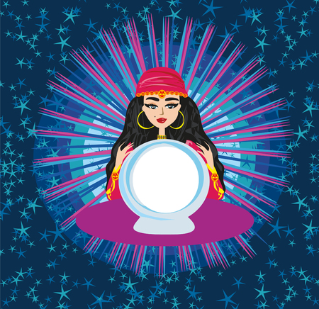 Fortune teller woman reading future on magical crystal ballのイラスト素材