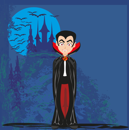 Cartoon Vampire with a castle in the backgroundのイラスト素材