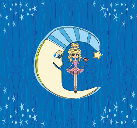 Fairy on moon at nightのイラスト素材