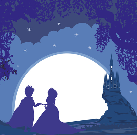 Magic castle and princess with princeのイラスト素材