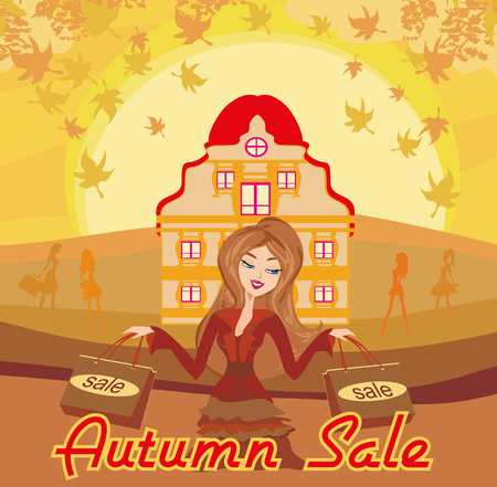 Autumn Sale girl - cardのイラスト素材