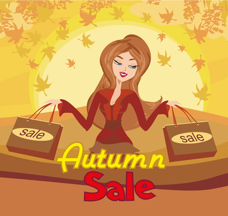 Fashion woman -  Autumn Sale cardのイラスト素材