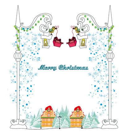 Christmas Winter Birds cardのイラスト素材