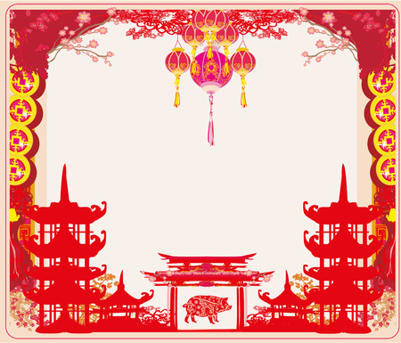 Chinese zodiac the year of Pig - frameのイラスト素材