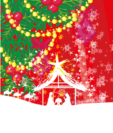 Birth of Jesus in Bethlehem - decorative Christmas cardのイラスト素材