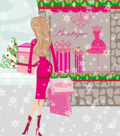 fashionable woman on winter shoppingのイラスト素材