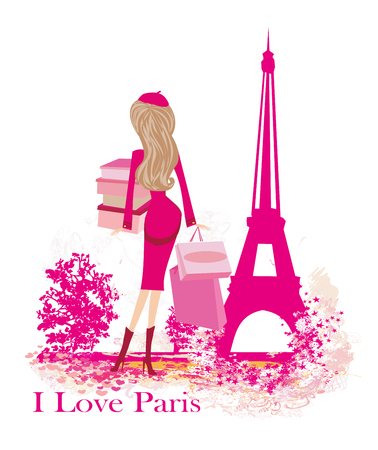 Women Shopping in Paris cardのイラスト素材
