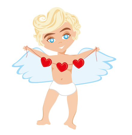 Funny little cupid holding love heartsのイラスト素材