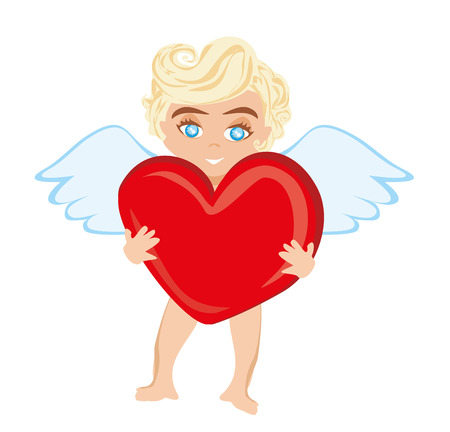 Funny little cupid holding love heartのイラスト素材