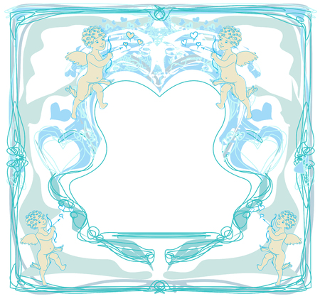 Happy valentine's day vintage card with cupidsのイラスト素材