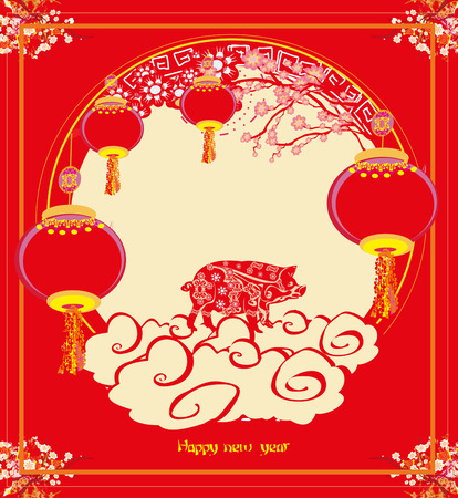 Chinese zodiac the year of Pig - frameのイラスト素材