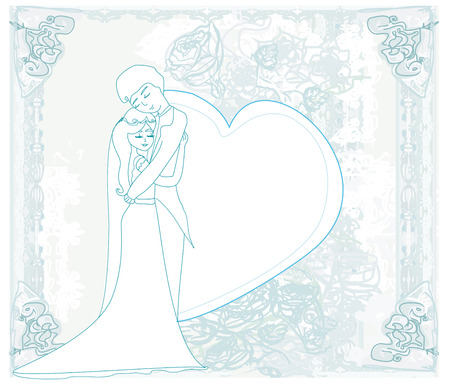 Wedding invitation with bride and groomのイラスト素材