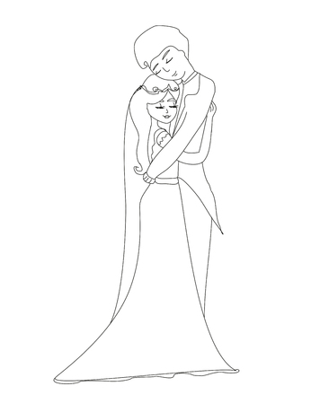 Bride and groom - doodle illustrationのイラスト素材
