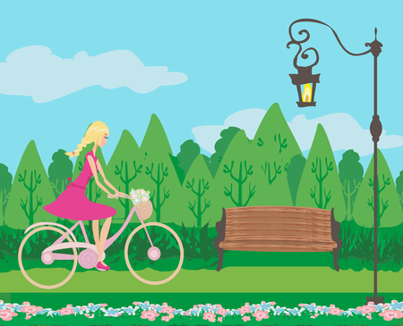 Girl is riding bike のイラスト素材