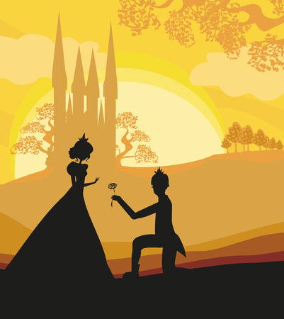 Magic castle and princess with princeのイラスト素材