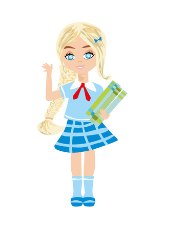 Cute little schoolgirl with booksのイラスト素材