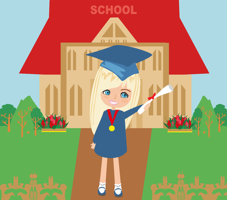 Illustration of a Kid Holding Her Diplomaのイラスト素材