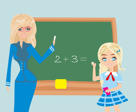 illustration with a charming student and a beautiful teacherのイラスト素材