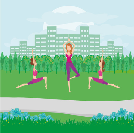 Girls Exercises in the parkのイラスト素材