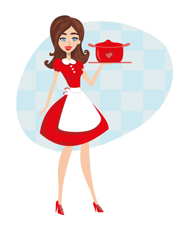 beautiful waitress serves dinnerのイラスト素材