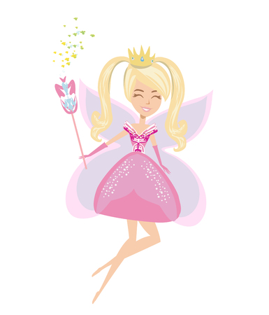 Beautiful fairy with magic wand - isolated illustrationのイラスト素材