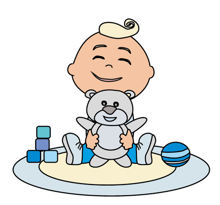 baby boy hug bearのイラスト素材