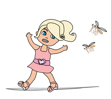 Girl runs away from mosquitoesのイラスト素材