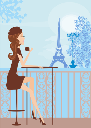 Pretty girl in the Parisian cafeのイラスト素材