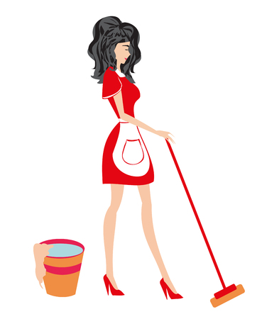 Beautiful Housewife with a mopのイラスト素材