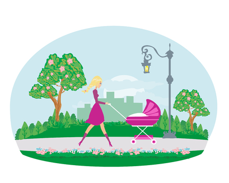 mom on a walk with a child in the parkのイラスト素材