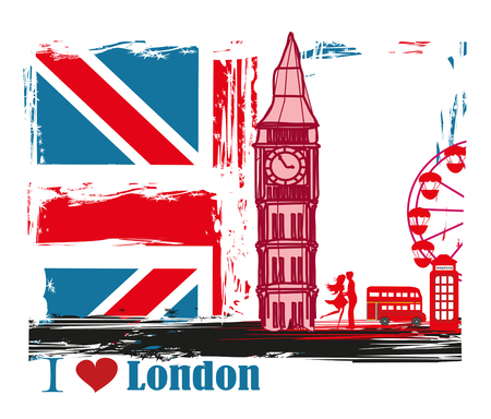 Grunge frame with icons of Londonのイラスト素材