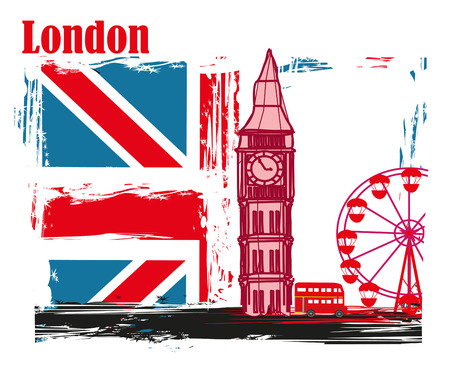 grunge frame with Big Ben in Londonのイラスト素材