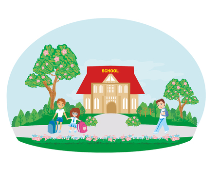 Happy kids go to schoolのイラスト素材