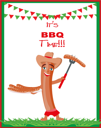 Cheerful sausage - funny invitationのイラスト素材