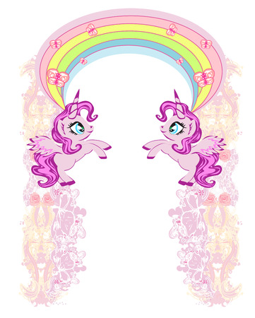 Cute unicorns, rainbow, pastel frameのイラスト素材