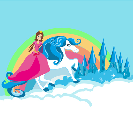 beautiful young princess on a unicornのイラスト素材