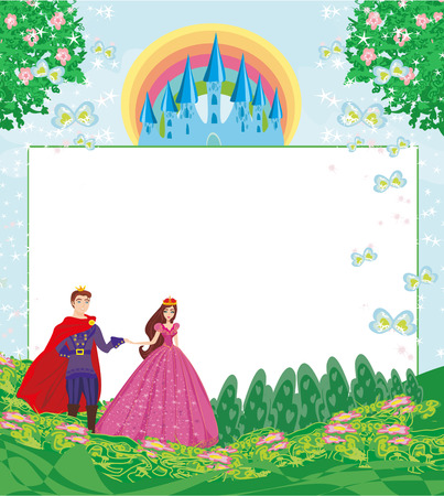 Beautiful prince and princess in the garden - frameのイラスト素材