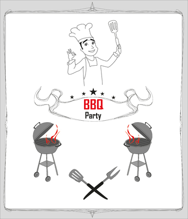 invitation to a bbq party, doodle illustrationのイラスト素材